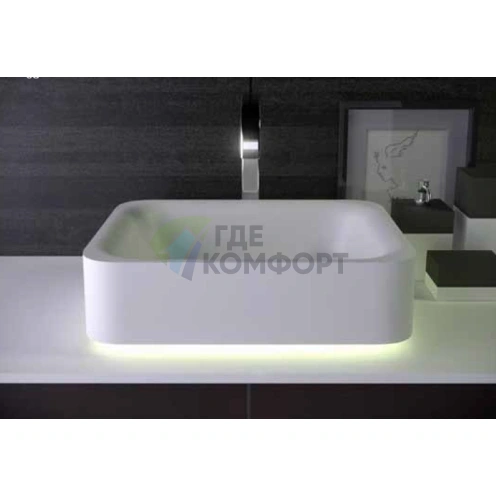 Накладная раковина KNIEF Shine 50×40 см с LED-подсветкой — без перелива, матовый белый - фото 1