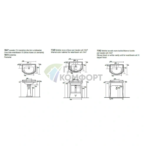 Раковина KERASAN Retro 73 73x54 см: черная глянцевая с одним отверстием (104704*1) - фото 5
