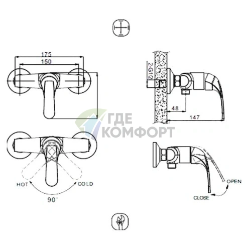 Смеситель для душа Bravat Fit F9135188CP-01-RUS настенный - фото 2