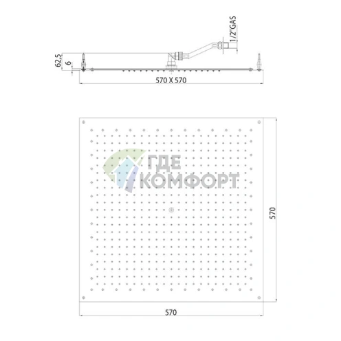 Верхний душ BOSSINI PARIS-CUBE 570x570 мм FLAT | Хром (I01605.030) - фото 2