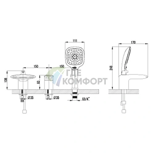Смеситель Lemark Status LM4445C для борта ванны - фото 2