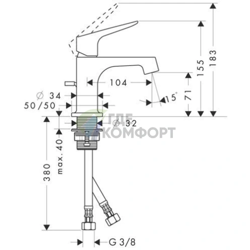 Смеситель для раковины AX Citterio M, хром, с донным клапаном (34016000) - фото 2