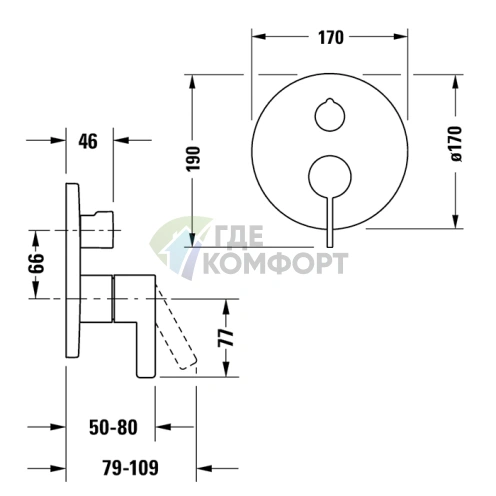 Смеситель для ванны Duravit D-Neo со встроенным автоматом переключения на 2 источника (хром) (DE5210018010) - фото 2