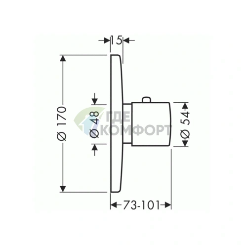 Встраиваемый термостат для душа AX Uno однопоточный, хром (38715000) - фото 2