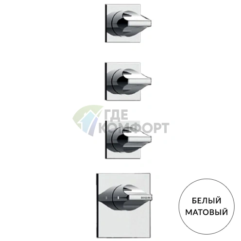 Термостатический встраиваемый смеситель для душа BOSSINI APICE: 3 запорных вентиля, внешняя часть, матовый белый (Z035205.045) - фото 1