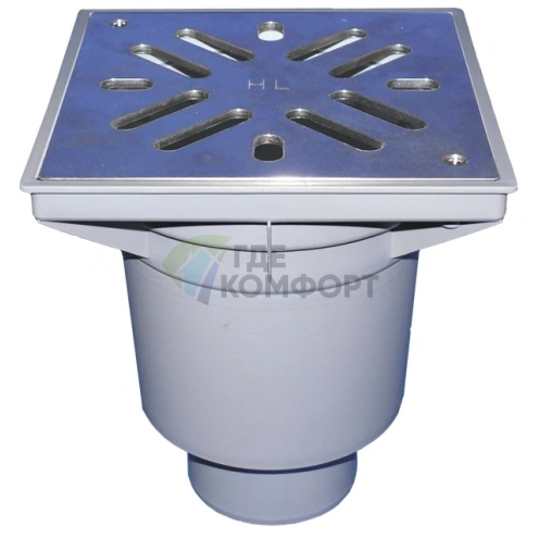 Трап HL606S с решеткой 226x226 мм-незамерзающим запахозапирающим устройством и вертикальным выпуском DN110 или DN160 - фото 1