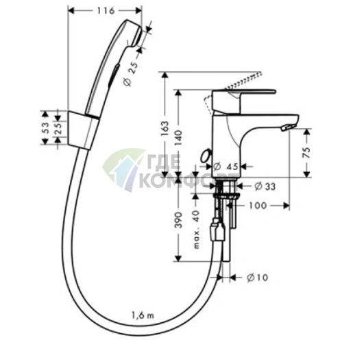 Набор для биде Hansgrohe Focus с душем-бидетте и смесителем для раковины (31926000) - фото 2