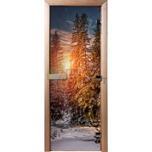 Дверь для бани и сауны Банные штучки 32687 Зимний лес 190х70 - фото 1