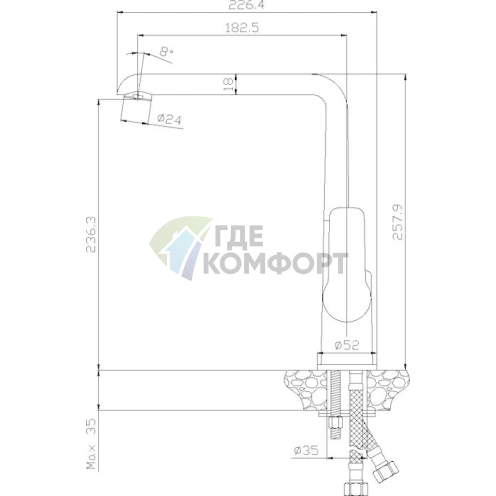 Смеситель Rossinka W35-23 для кухни с высоким изливом из нержавеющей стали - фото 2