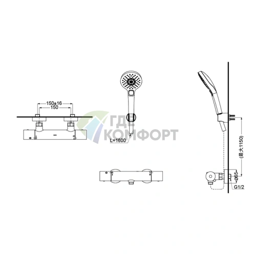 Термостатический смеситель для душа TOTO SHOWERS SMA (открытый монтаж) (TBV01401R) - фото 2