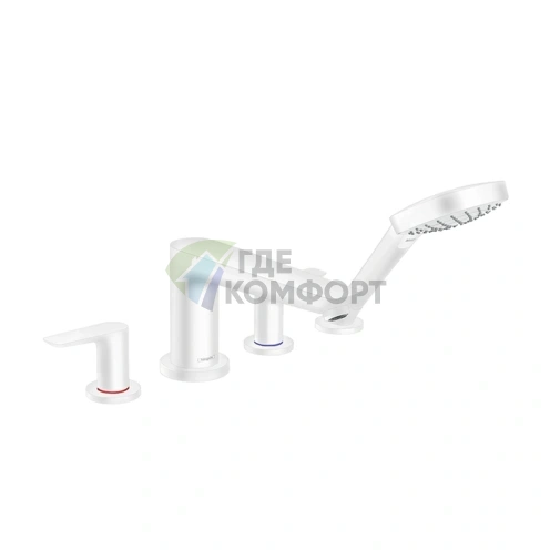 Смеситель для ванны Hansgrohe Talis E с ручным душем, накладной, 4 отв., белый матовый (71748700) - фото 1