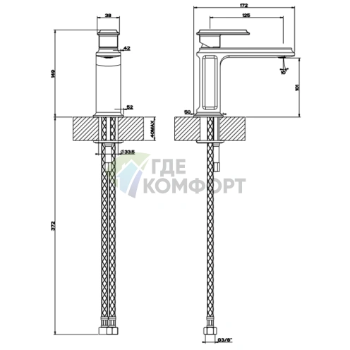 Gessi Eleganza Смеситель для раковины на 1 отверстие без донного клапана в черном металлике (46002#706) - фото 2