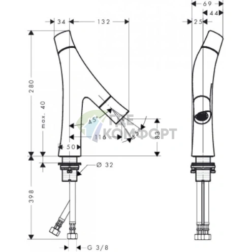 Стильный хромированный смеситель AX Starck Organic для раковины с двумя рукоятками (12011000) - фото 2