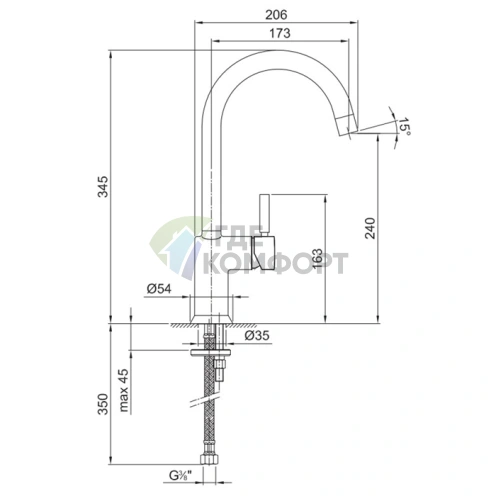 Смеситель для раковины Fantini Cafe с высоким изливом 175 мм, хром (42 02 1855F) - фото 2
