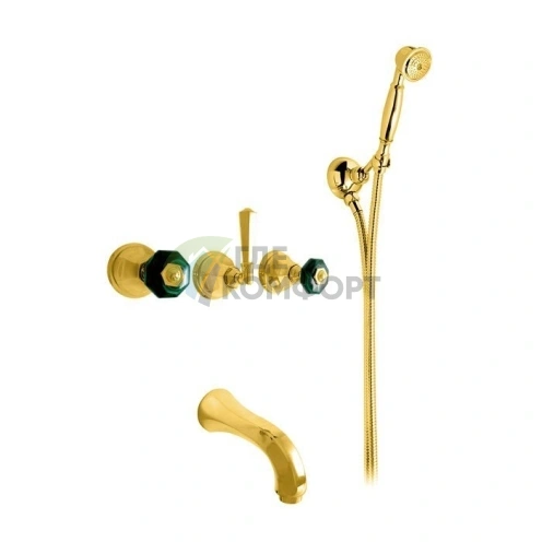 Смеситель для ванны Nicolazzi Teide Chic золотой с душем и двумя ручками (1903GO15C) фото 1