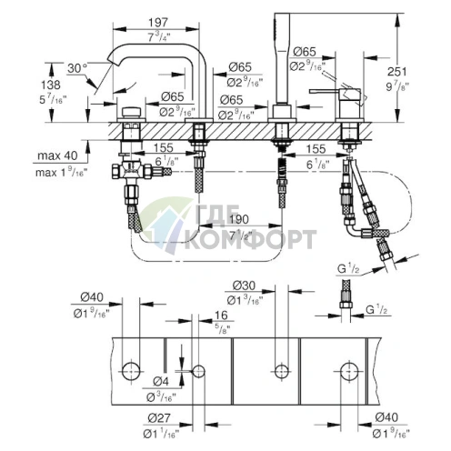 Смеситель для ванны Grohe Essence New 19578001: на борт - фото 3
