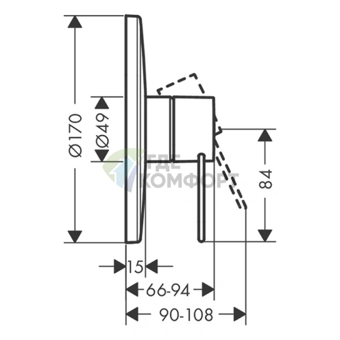 Смеситель для душа AX Uno однорычажный встраиваемый, шлифованный никель (38626820) - фото 2