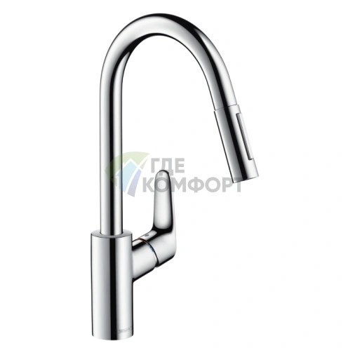 Кухонный смеситель Hansgrohe Focus с поворотным и вытяжным изливом (31815800) - фото 1