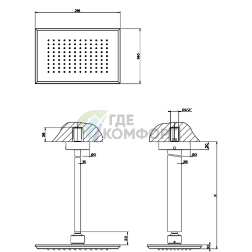 Верхний душ Gessi Eleganza: регулируемая высота 115–1865 мм, цвет черный металлик (46150#706) - фото 2