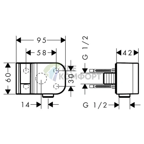 Шланговое подсоединение AX One с держателем ручного душа в шлифованном черном хроме (45723340) - фото 2