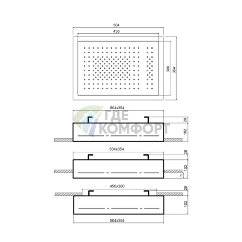 Потолочный душ Fantini Acquafit 35х35/50х35 см с двумя потоками и встроенной частью в комплекте, хром (79 38 K022) - фото 2