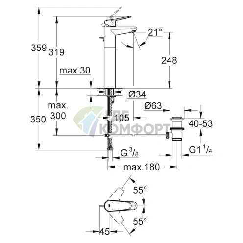 Смеситель Grohe Eurodisc Cosmopolitan для раковины: стильный однодырковый монтаж - фото 2