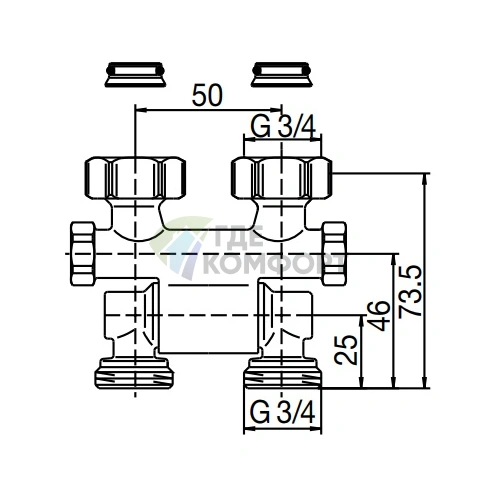 Узел нижнего подключения Oventrop Multiflex F ZB 3/4 AG 1015711 поворотный - фото 2