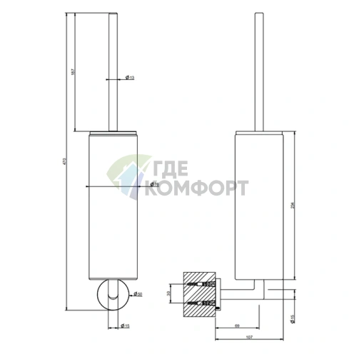 Настенный ершик Gessi Tondo: белый корпус, хромированная фурнитура (63619#031) - фото 2