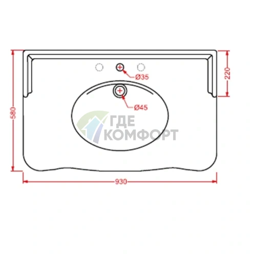 Консоль для ванной HERMITAGE 92х58 см белая со смесителем и крепежом - фото 2