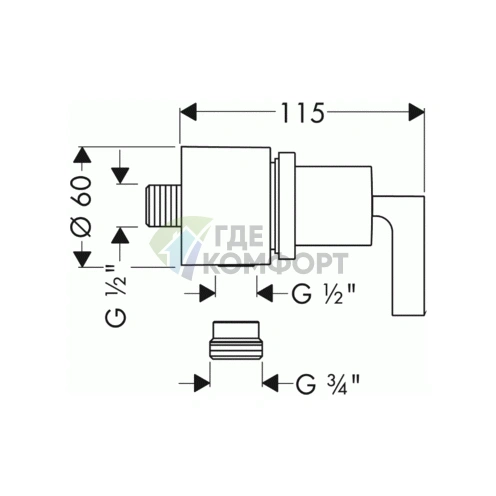 Переключатель для ручного душа AX Citterio Fixfit Stop с клапаном и вентилем, хром (39882000) - фото 2