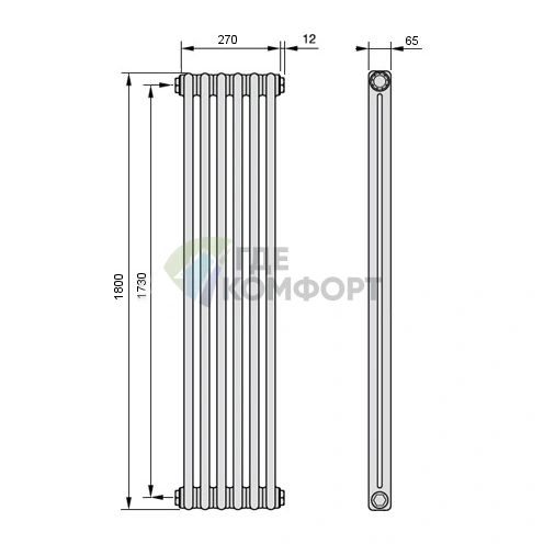 Радиатор стальной трубчатый Arbonia 2180/06 N12 3/4 с боковым подключением фото 3