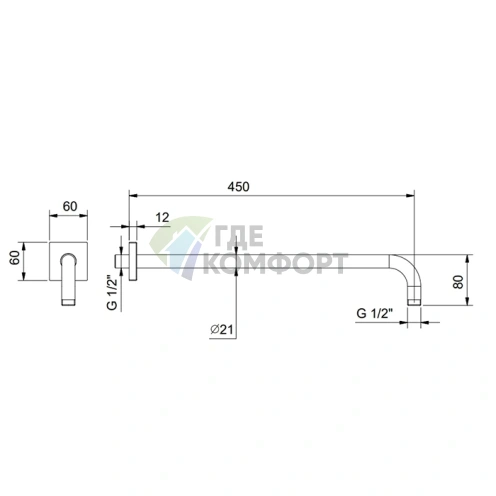 Кронштейн для душевой лейки FANTINI MINT 45 см, черный матовый (86 13 8108) - фото 2