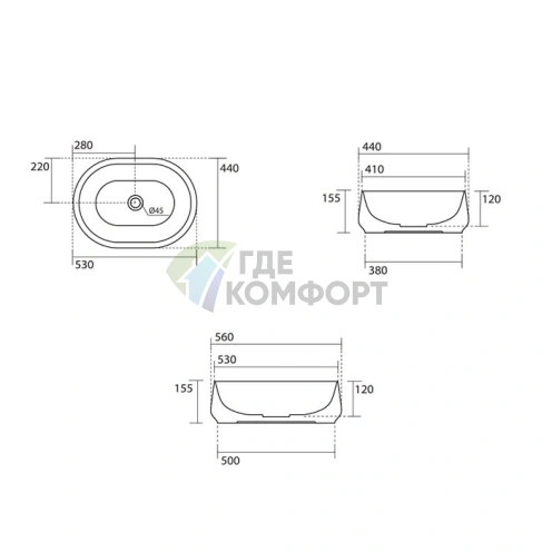 Раковина накладная KERASAN F10 56x44 см без отверстия под смеситель, цвет Bruno Matt (460588) - фото 2