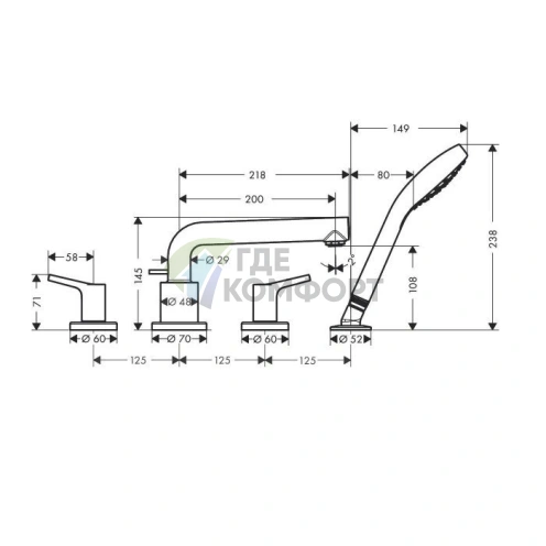 Смеситель для ванны Hansgrohe Talis S с ручным душем, хром (72419000) - фото 2