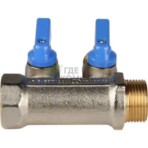 Коллектор распределительный 3/4 с запорными кранами и 2 отводами 1/2, ручки синие STOUT - фото 5