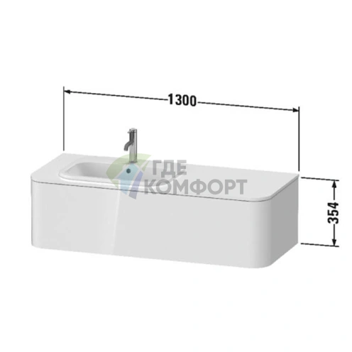 Подвесная тумба Duravit Happy D.2 Plus, 354x1300x550 мм, 1 ящик, цвет stone grey satin matt (HP4952R9292) - фото 2