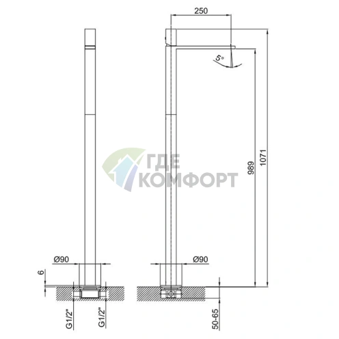 Напольный смеситель для раковины Fantini Milano без донного клапана, матовая натуральная сталь (31 93 3036B) - фото 2