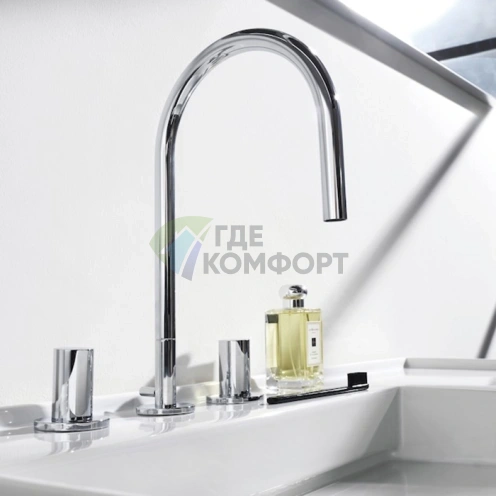 Смеситель для раковины Laufen Kartell на 3 отверстия с поворотным изливом, хром (3.1233.3.004.220.1) - фото 1