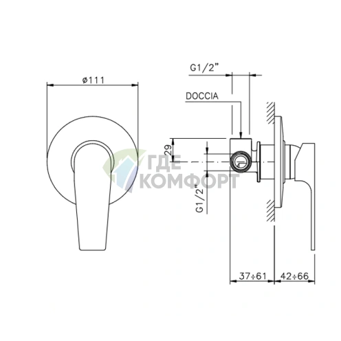 Смеситель для душа встраиваемый Nicolazzi Jungfrau, хром (3106CR64) - фото 2