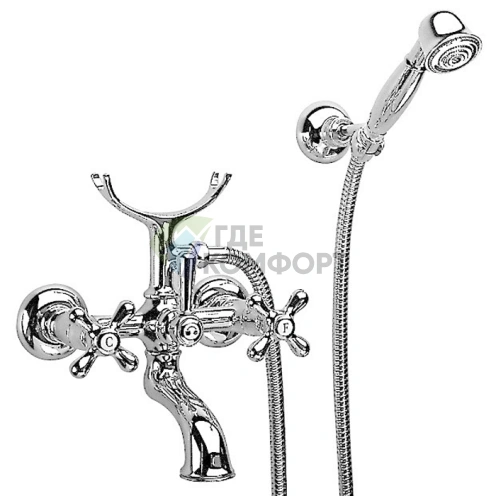 Смеситель для ванны Nicolazzi Nuova Brenta: настенный с двумя ручками и душевой лейкой, хром (2502CR) - фото 1