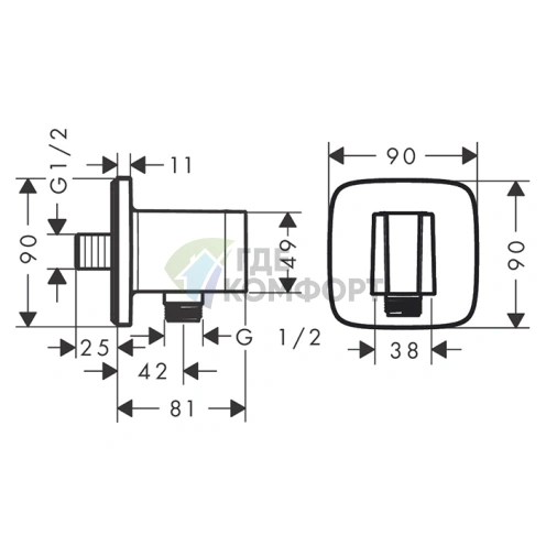HANSGROHE FIXFIT Q Шланговое подключение с держателем для ручного душа в цвете Шлифованная бронза (26887140) - фото 2