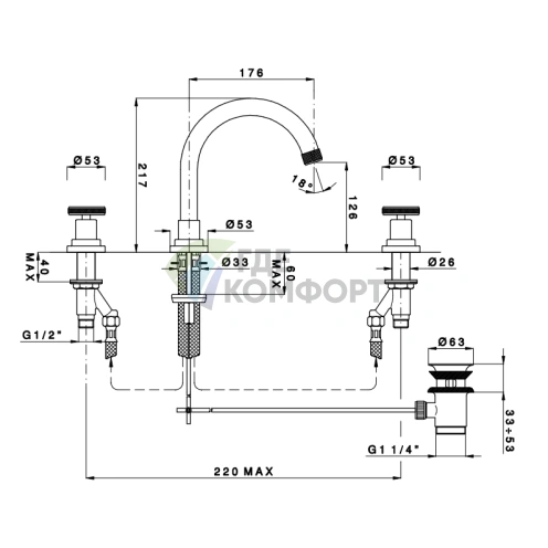 Смеситель для раковины Nicolazzi Arena с автоматическим сливом, 3 отверстия (3328CR44) - фото 2