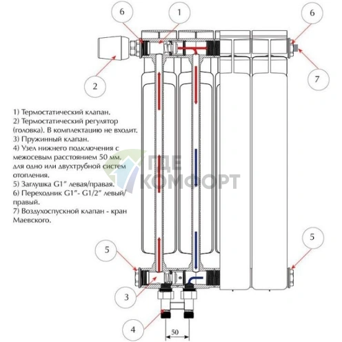Биметаллический радиатор RIFAR Base Ventil 500 9 секций НП левое - фото 5