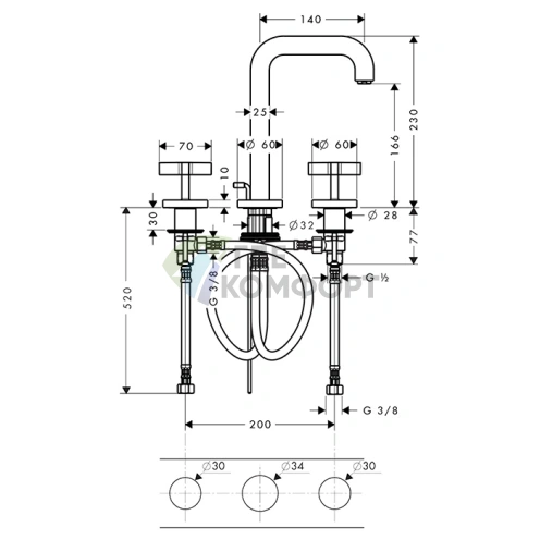 Смеситель для раковины AX Citterio на 3 отверстия цвет «красное золото» (39133310) - фото 2