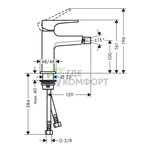 Смеситель для биде Hansgrohe Metropol с донным клапаном, хром (32520000) - фото 2