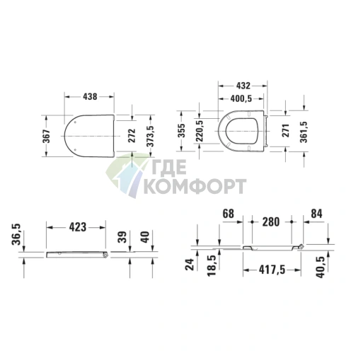 Эргономичное сиденье для унитаза Duravit Me by Starck с микролифтом (20190000) - фото 2