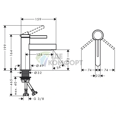 Смеситель для раковины Hansgrohe Finoris: однорычажный, с донным клапаном, хром (76010000) - фото 2