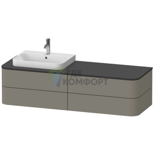 Столешница Duravit Happy D.2 Plus 16x1300x550мм для тумб HP4934/4944/4954/4963/4973 с вырезом под раковину SX, цвет graphite supermat (HP031HL8080) - фото 1