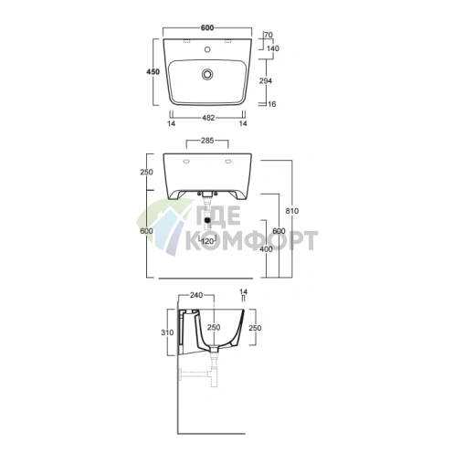 Подвесная раковина Simas Degrade 60×45 см с одним отверстием, белая - фото 2