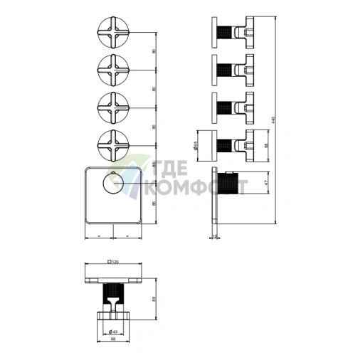 Встраиваемый термостатический смеситель GESSI INCISO на 4 выхода, золото (58348#246) - фото 2